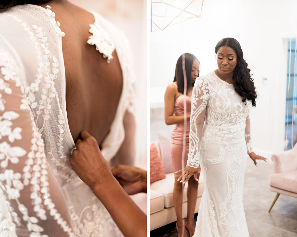 Houston Wedding- Pharris Photography- Kisha + Shaun- Lace Wedding Dress- Bride