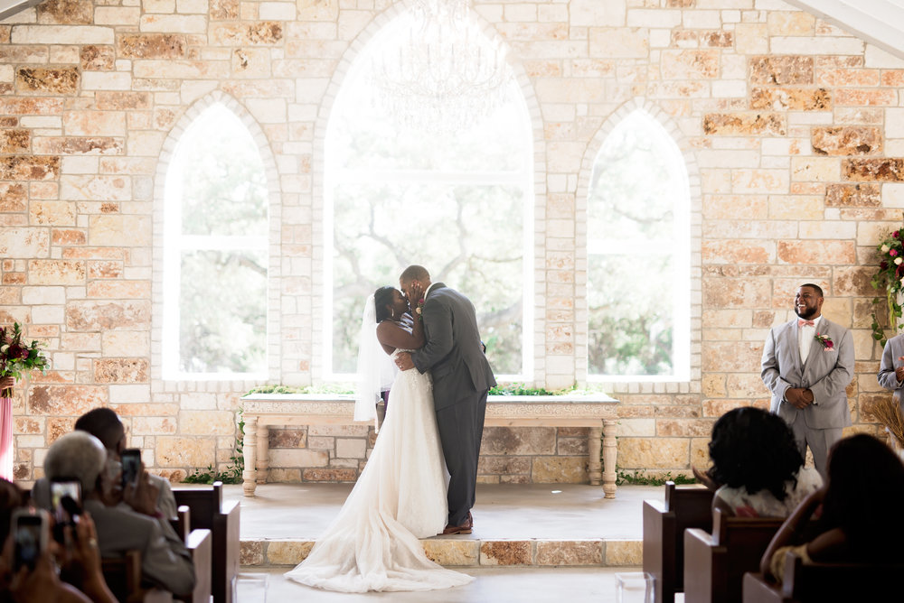 New Braunfels Wedding- Pharris Photography- Ceremony- Adrianna + Kevin- First Kiss