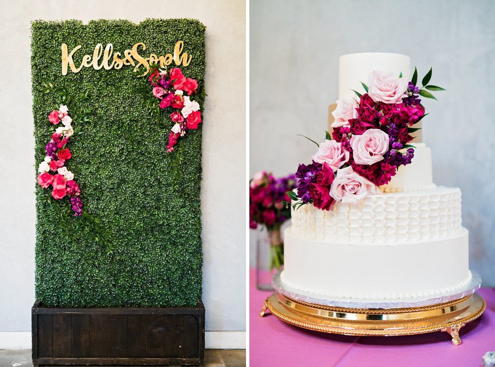 Dallas Wedding- Pharris Photography- Reception- Sophie + Kellen- Wedding Cake- Photo Backdrop