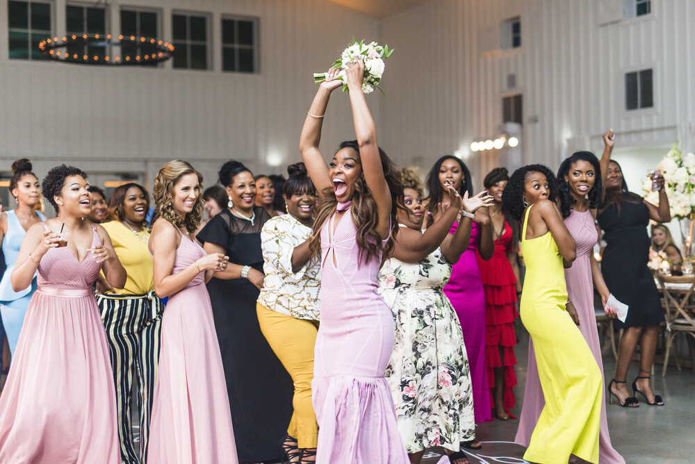 Dallas Wedding- Pharris Photography- Reception- Alexiss + Chaz- Bouquet Toss