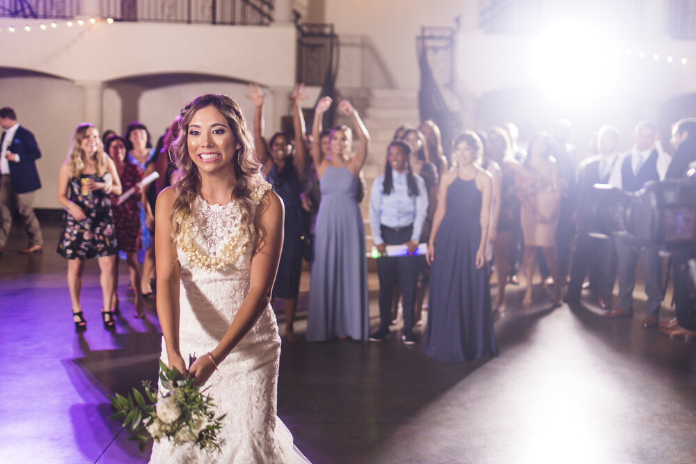 Dallas Wedding- Pharris Photography- Chapel at Ana Villa- Reception- Courtney + Eddie- Bouquet Toss