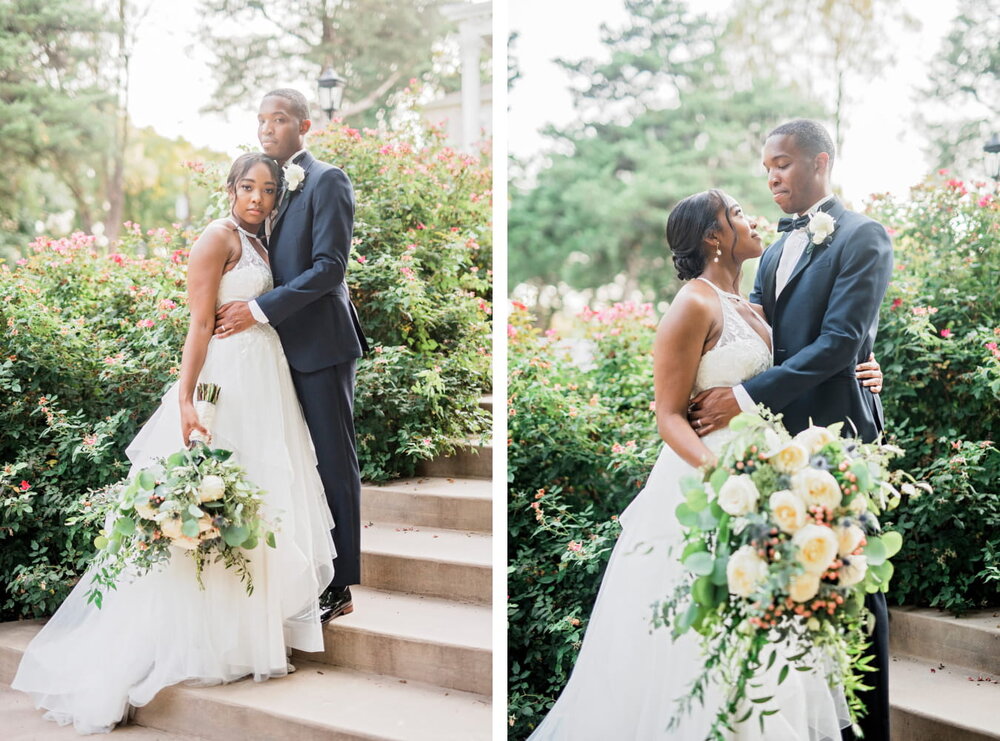 Mansfield Wedding- Aristide Mansfield - Pharris Photography- Reception- Morgan + Trevor - Bride and Groom- Stairs