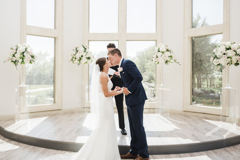 Little Elm, Texas Wedding- Knotting Hill Place - Pharris Photography- Ceremony- The Alter- First Kiss