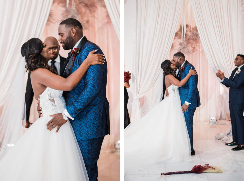 Houston Texas - Chateau Cocomar Wedding - Pharris Photography- Ceremony- Aliah + Tyrone- The Kiss