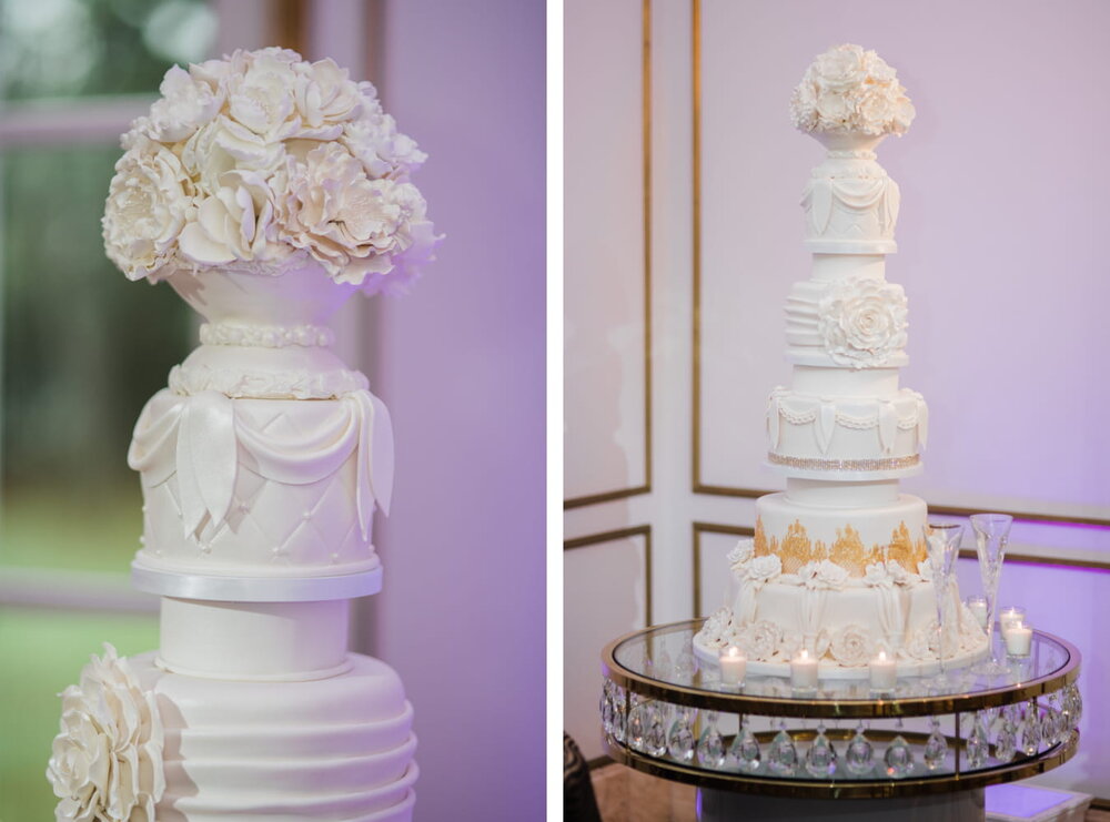 Houston Texas - Chateau Cocomar Wedding - Pharris Photography- Reception- Aliah + Tyrone- Cutting the cake