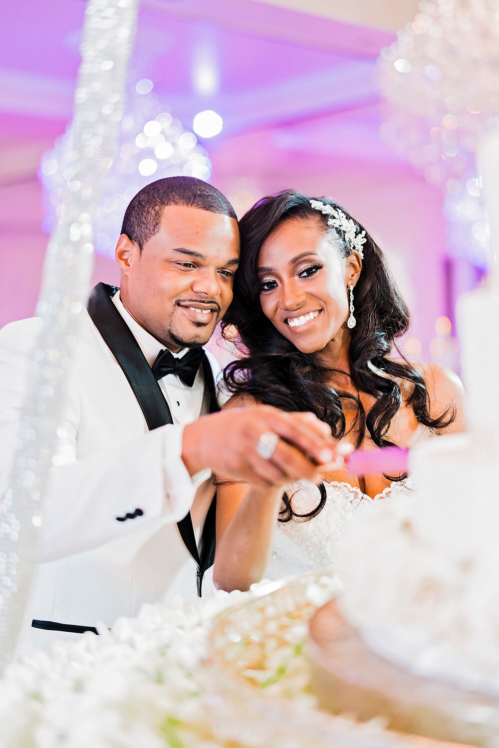 Dallas Texas Wedding- Sans Souci Ballroom - Pharris Photography- Reception- Crystal + Tristan - Bride + Groom - Cutting The Cake