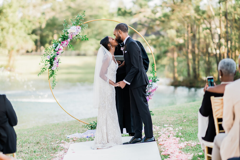 Kingswood TX Wedding- Private Residence- Pharris Photography- Ceremony- Tiffany + Tyrone- The alter- First Kiss