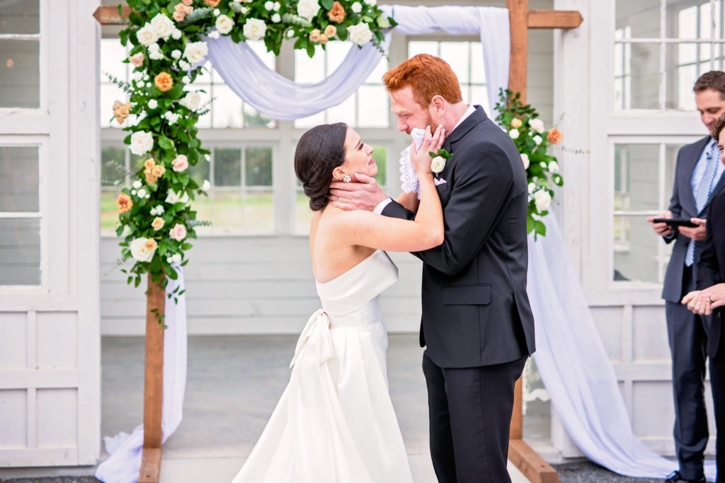 Dallas Texas Wedding- Davis & Grey Farms- Pharris Photography- The Ceremony- Meredith + Kolby- First Kiss