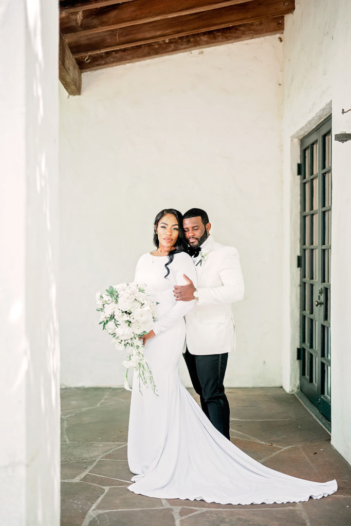 Wedding Day Bride and Groom Portraits Dallas Arboretum Black Couple Style All White Classy Upscale 
Wedding Photography