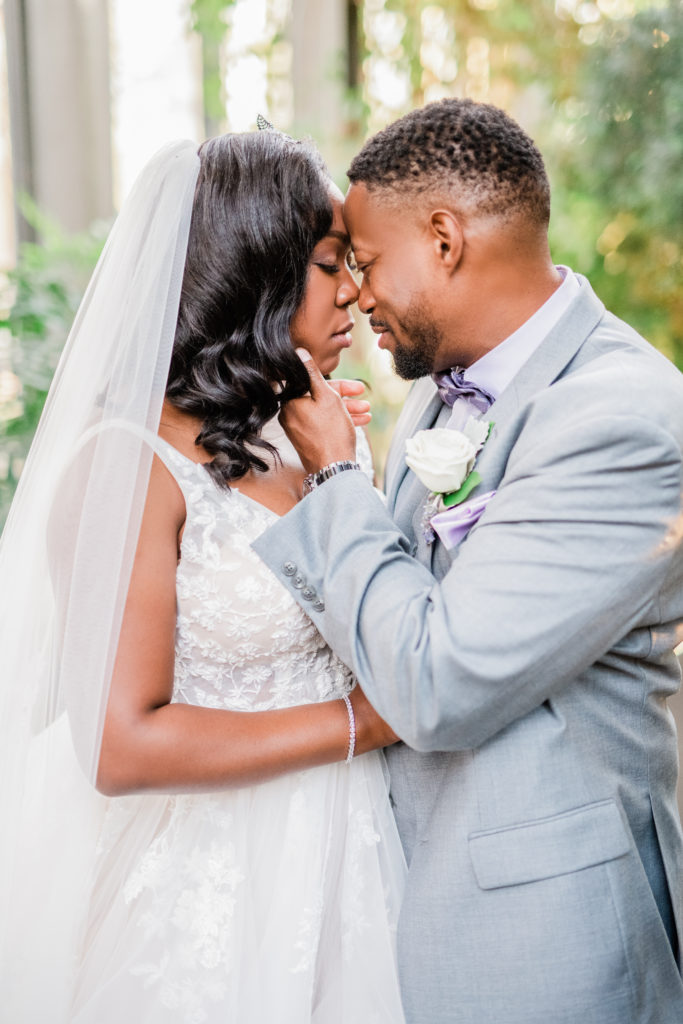 Black Bride and Groom Portrait Shot Texas Discovery Gardens close up intimate shot