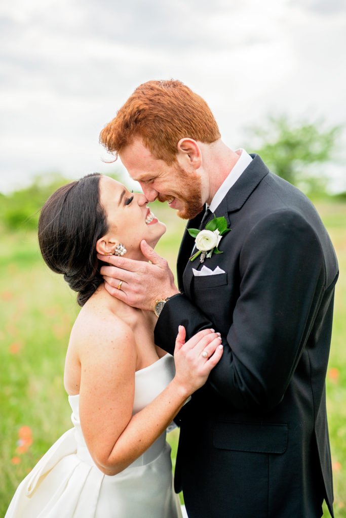 Bride and Groom Portraits holding one another Davis and Grey Farms Dallas Texas