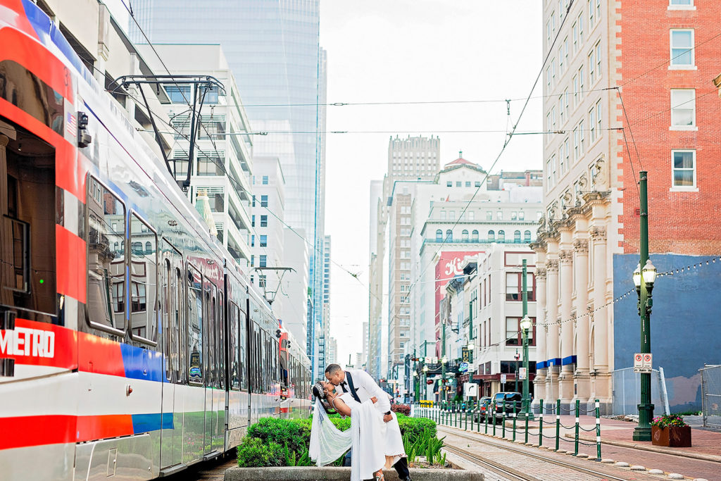 Bride and groom dip houston texas houston rail way 