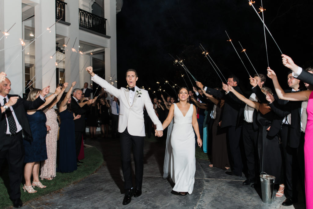 wedding send off in full color with sparklers